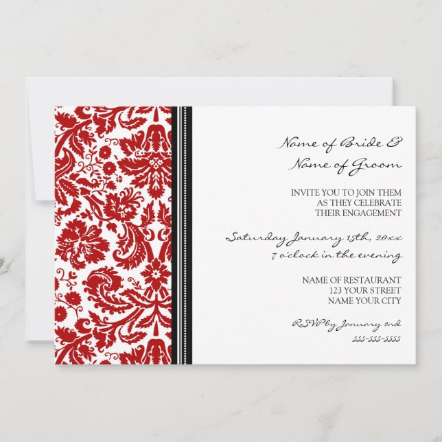 Black Red Pattern Engagement Party Invitations (Front)