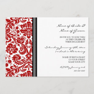 Black Red Pattern Engagement Party Invitations