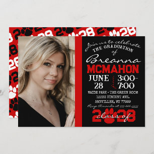 Black & Red Paw Print Graduation Photo Invitation