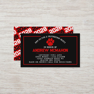 Black & Red Pawprint Mini Graduation Invites