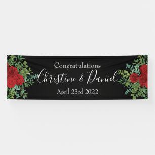 Black & Red Peony & Rose Floral Wedding Banner