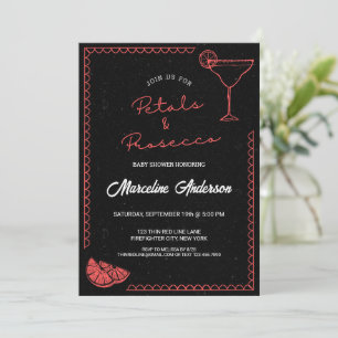 Black & Red Petals & Prosecco Baby Shower Invitation