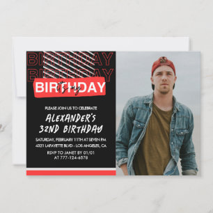  Black Red Photo 32nd birthday invitations Men 