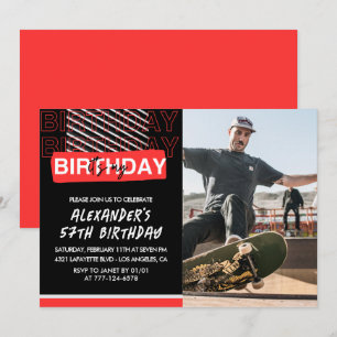 Black Red Photo 57th birthday invitations Men