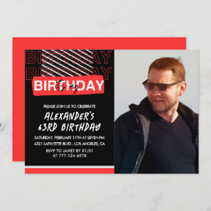 Black Red Photo 63rd birthday invitations Men