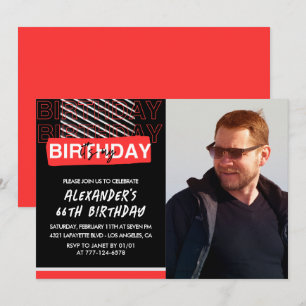  Black Red Photo 66th birthday invitations Men 