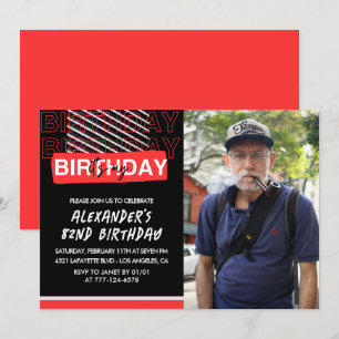  Black Red Photo 82nd birthday invitations Men 