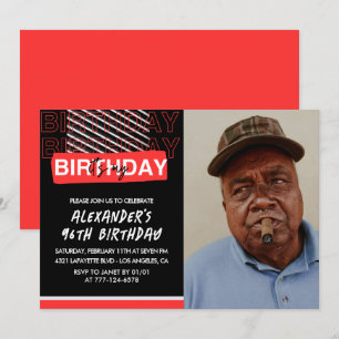 Black Red Photo 96th birthday invitations Men