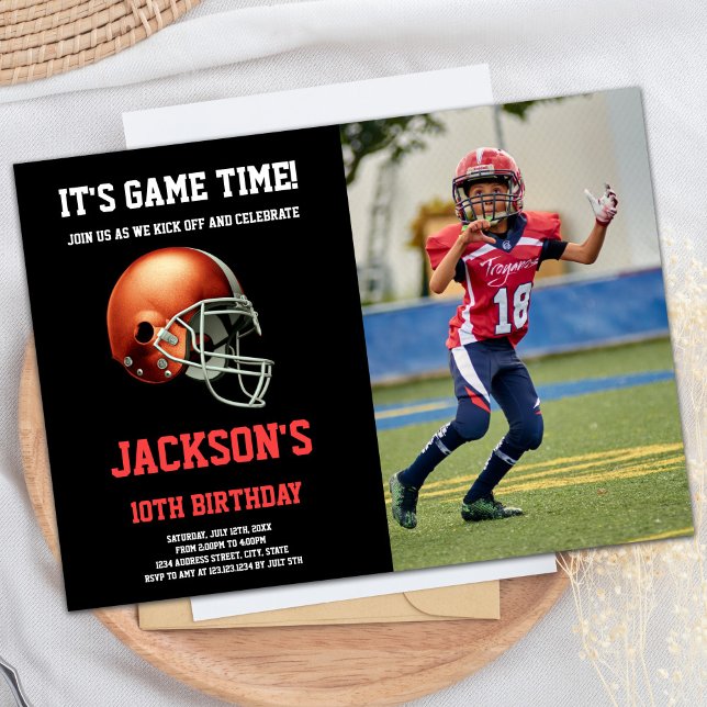 Black Red Photo Football Birthday Invitations (Black Red Photo Football Birthday Invitations)