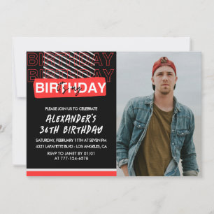  Black Red Photo Men 36th birthday invitations 