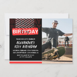  Black Red Photo Men 51st birthday invitations 