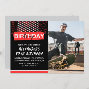 Black Red Photo Men 57th birthday invitations