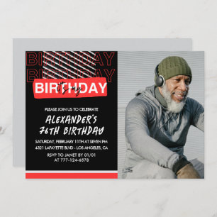 Black Red Photo Men 76th birthday invitations