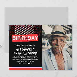 Black Red Photo Men 87th birthday invitations 