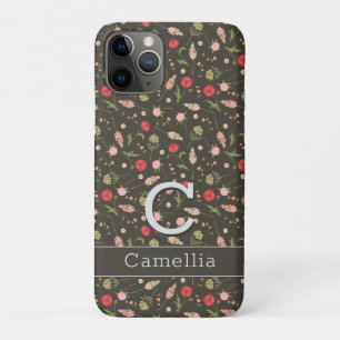 Black Red Pink Floral Minimal Elegant Pattern Name iPhone 11 Pro Case