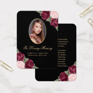 Black Red Pink Gold Floral Funeral Prayer Card
