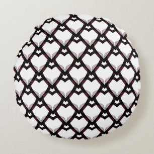 Black Red Pink hearts Round Cushion