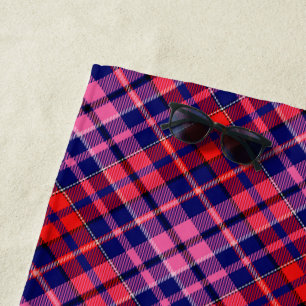 Black Red Pink Plaid Tartan Design  Beach Towel