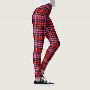 Black Red Pink Plaid Tartan Design  Leggings