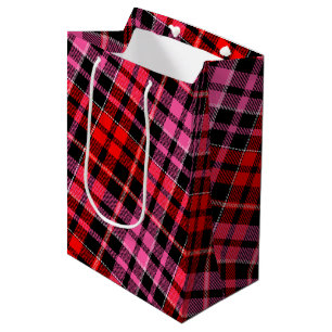 Black Red Pink Plaid Tartan Design Medium Gift Bag