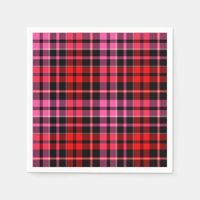 Black Red Pink Plaid Tartan Design  Napkin (Front)
