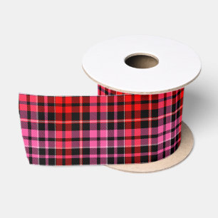 Black Red Pink Plaid Tartan Design Satin Ribbon
