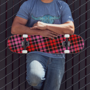 Black Red Pink Plaid Tartan Design  Skateboard