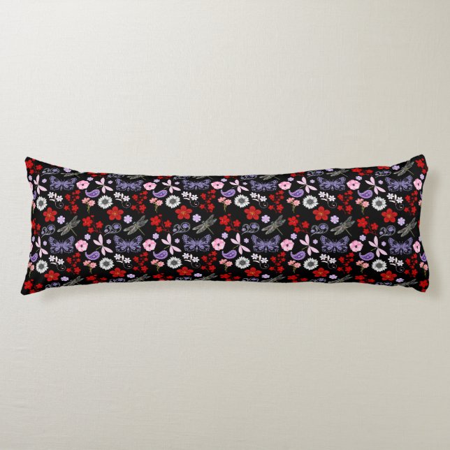Black, Red, Pink, Purple, Dragonflies Butterfly Body Cushion (Front)