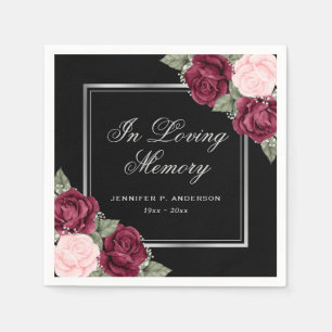 Black Red Pink Silver Floral Memorial Funeral Napkin