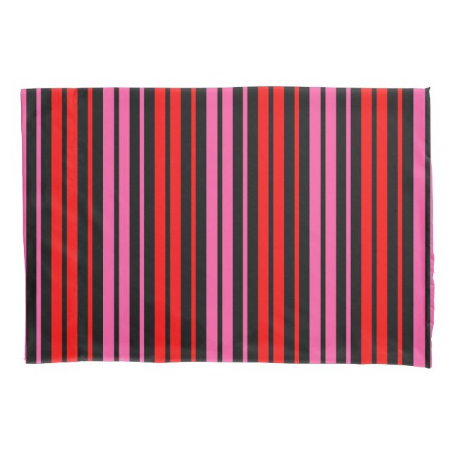 Black Red Pink Vertical Stripes Design Classic  Pillowcase (Front)