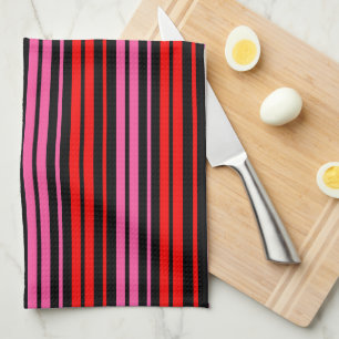Black Red Pink Vertical Stripes Design Classic Tea Towel
