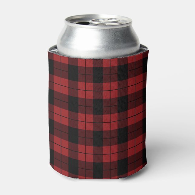 Black Red Plaid Check Can Cooler (Can Front)