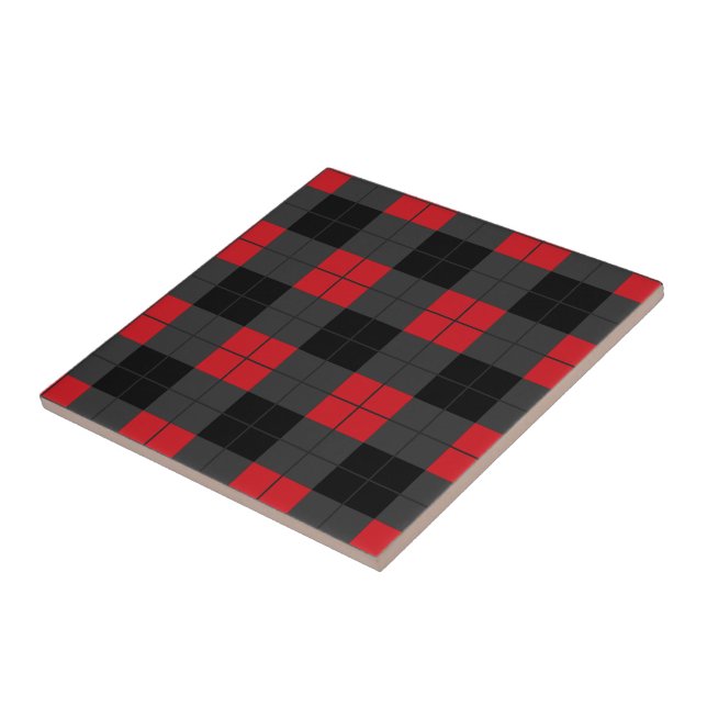 Black Red Plaid Check  Ceramic Tile (Side)