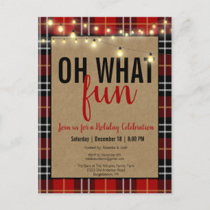 Black & Red Plaid Check Fun Holiday Party Invite