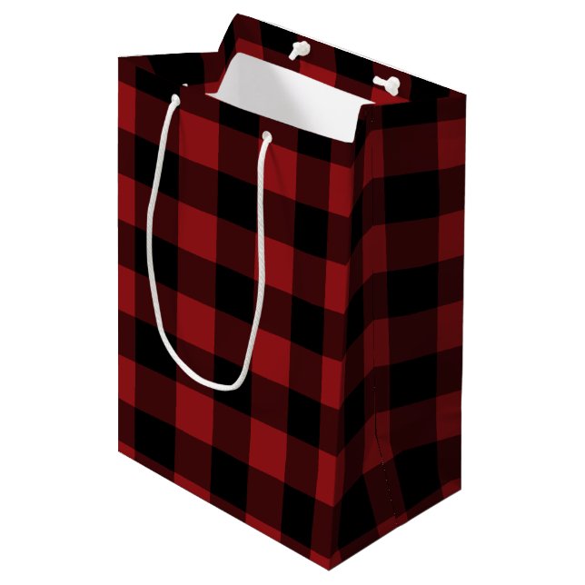 Black Red Plaid Check Gift Bag (Front Angled)
