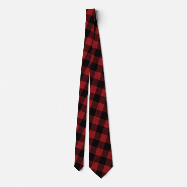 Black Red Plaid Check Neck Tie - Buffalo (Back)