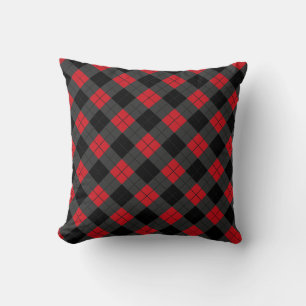Black Red Plaid Check Throw Pillow