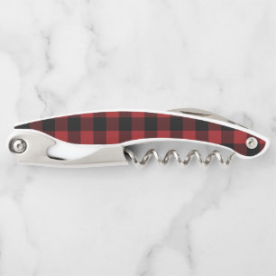 Black Red Plaid Check Waiter's Corkscrew
