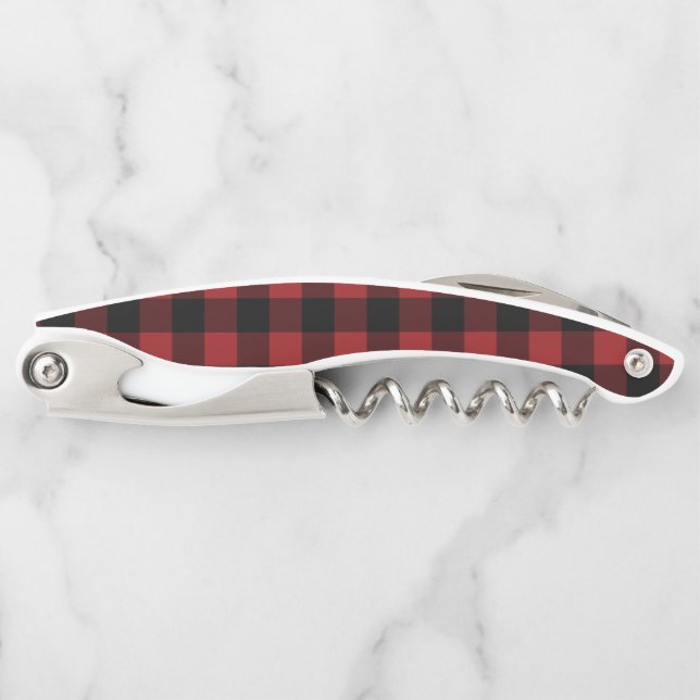 Black Red Plaid Check Waiter's Corkscrew (Front)