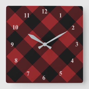 Black & Red Plaid Checked - Beautiful - Square Wall Clock