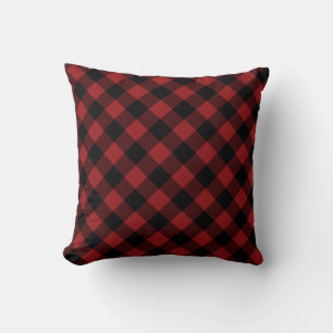 Black & Red Plaid Checked Cushion