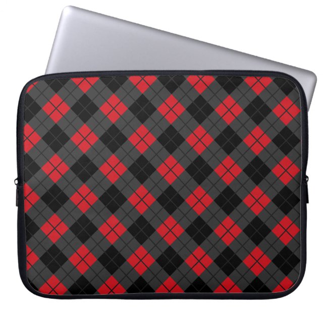 Black & Red Plaid Checked Laptop Sleeve (Front)