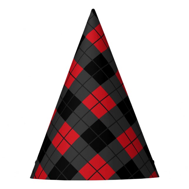 Black & Red Plaid Checked Party Hat (Front)