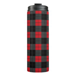 Black & Red Plaid Checked Thermal Tumbler
