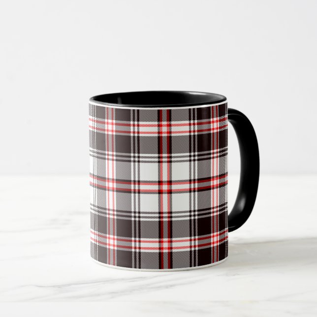 Black Red Plaid Pattern Mug (Front Right)