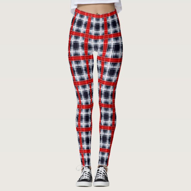 Black red plaid, red, black, white, multicolored leggings (Front)