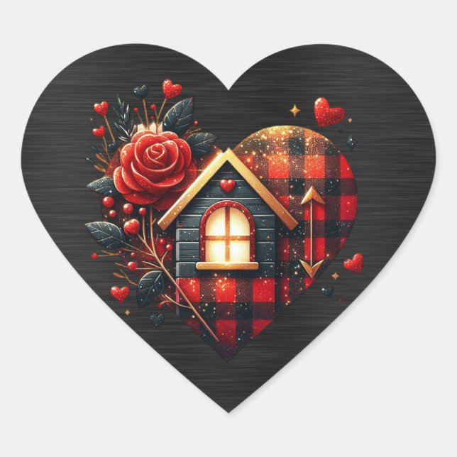  Black Red Plaid Valentine Heart Heart Sticker (Front)