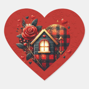  Black Red Plaid Valentine Heart Sticker