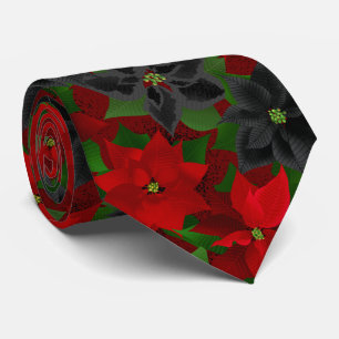 Black Red Poinsettia Goth Christmas Tie