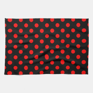 Black Red Polka Dots Design  Tea Towel